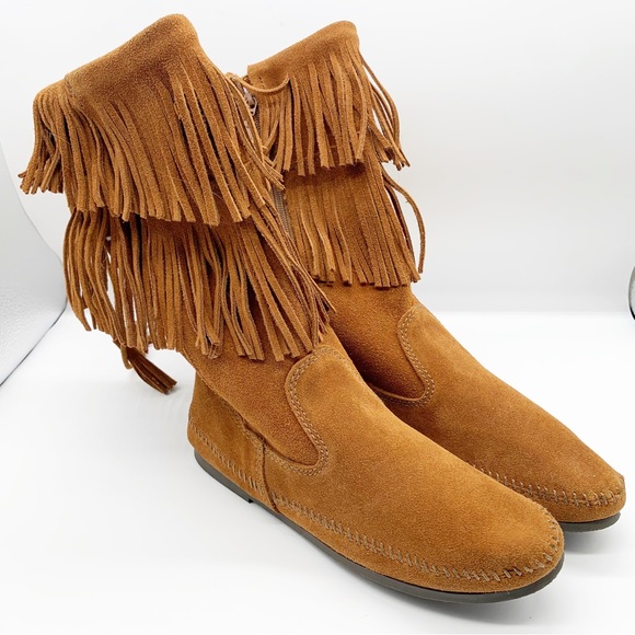 COPY - Minnetonka 2-Layer Fringe Soft Suede Leather Boot - Picture 1 of 9